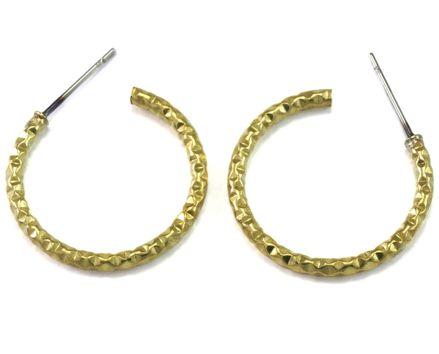 Hoop Earrings Stud, Raw brass , textured 25mm 