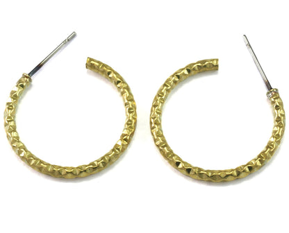 Hoop Earrings Stud, Raw brass , textured 25mm 