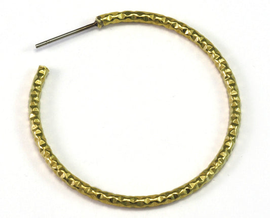 Hoop Earrings Stud , Raw brass , textured 33mm 