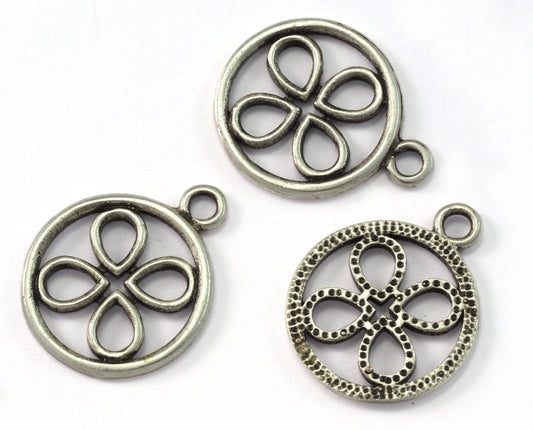 Four Leaf Clover with loop 24x19mm 1.6mm thickness Antique silver plated brass pendant necklace earrings 2041-200