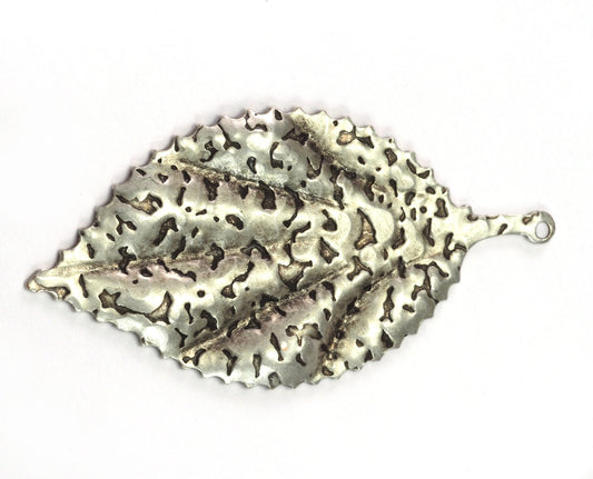 leaf shape textured Antique silver plated brass 59x30mm (0.9mm thickness) 1 Loop (1.83mm hole) finding charm necklace pendant 2098-660