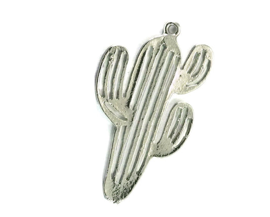 Rhodium plated brass Cactus with loop 38.5x22mm size 1.5mm thickness necklage Earrings pendant 2026-365