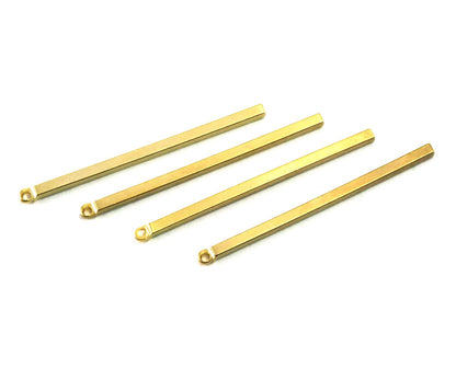 Square bar pendant Charm Gold plated brass 2x45mm 1loop (1.3mm hole) necklace 2109