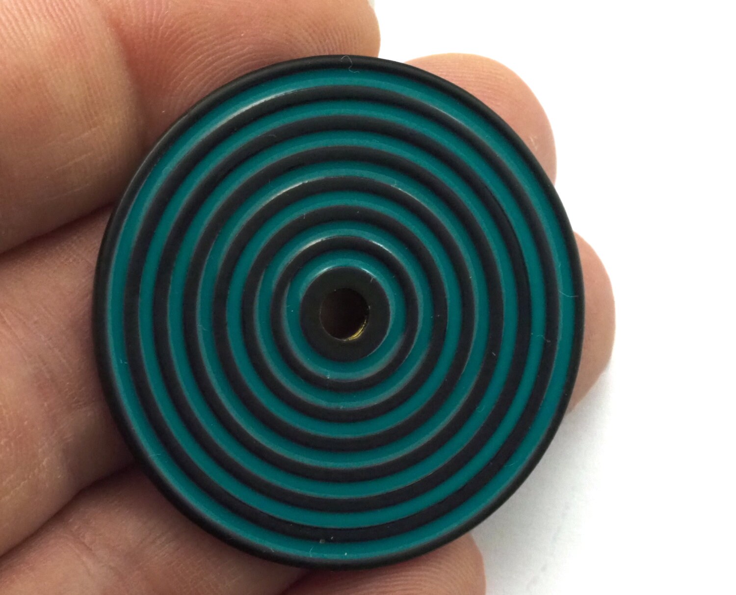 Circle round stripe carved 40mm (4mm middle hole) turquoise black painted brass pendant earring necklace 2108
