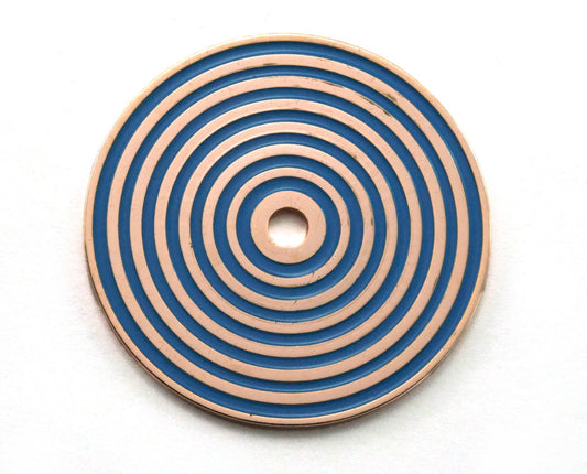 Circle round stripe carved 40mm (4mm middle hole) Blue painted rosegold plated brass pendant earring necklace 2108