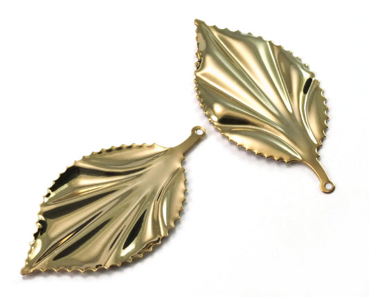 Leaf shape gold plated brass 59x30mm (0.5mm thickness) 1 Loop (1.83mm hole) finding charm necklace pendant 2098-390