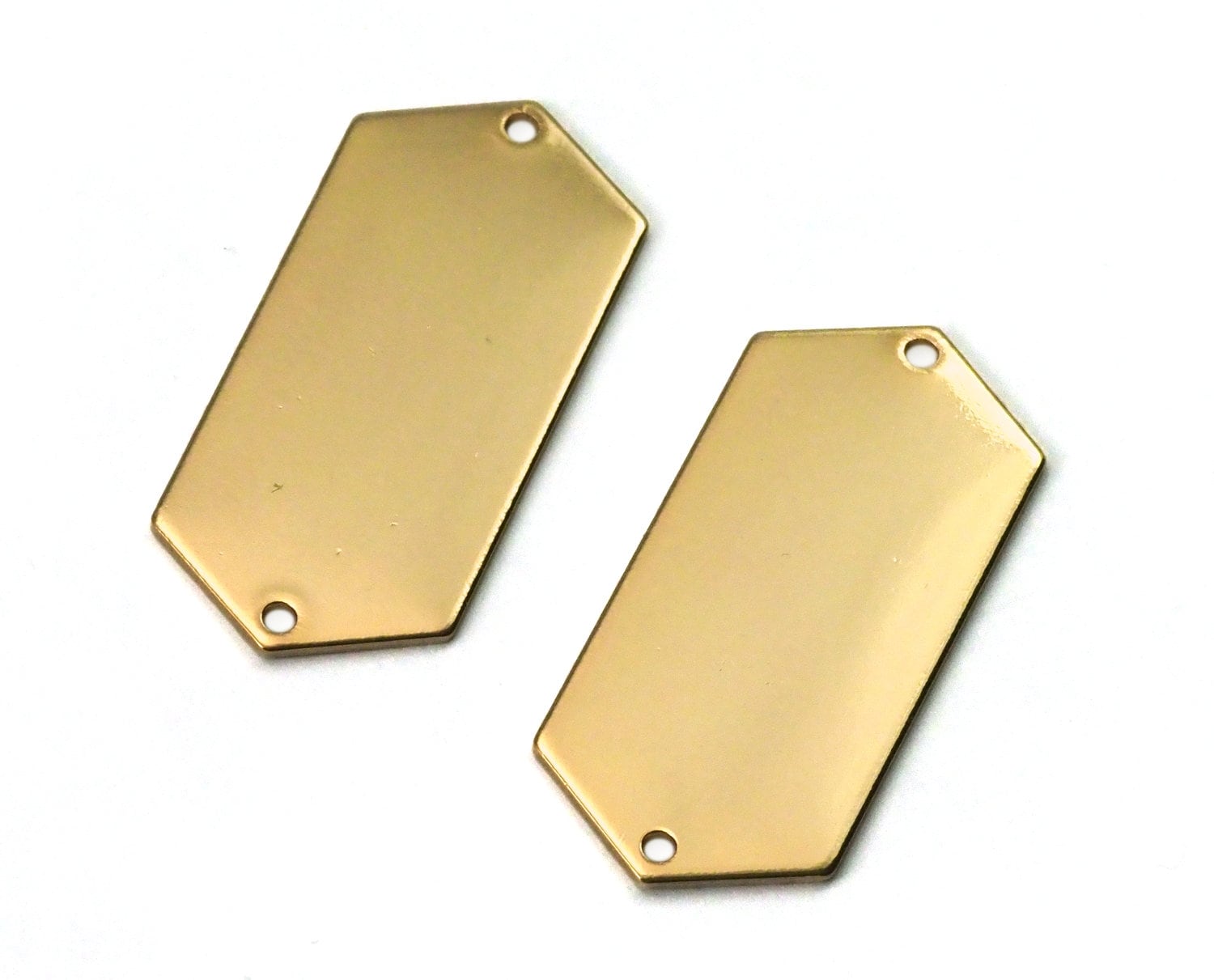 Gold plated brass elongated hexagon shape 35.5x16x0.9mm stamping blank 2 hole connector pendant 2024-350