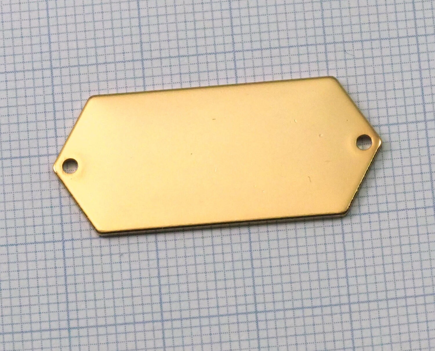 Gold plated brass elongated hexagon shape 35.5x16x0.9mm stamping blank 2 hole connector pendant 2024-350