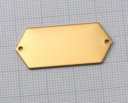 Gold plated brass elongated hexagon shape 35.5x16x0.9mm stamping blank 2 hole connector pendant 2024-350