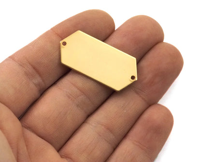 Gold plated brass elongated hexagon shape 35.5x16x0.9mm stamping blank 2 hole connector pendant 2024-350