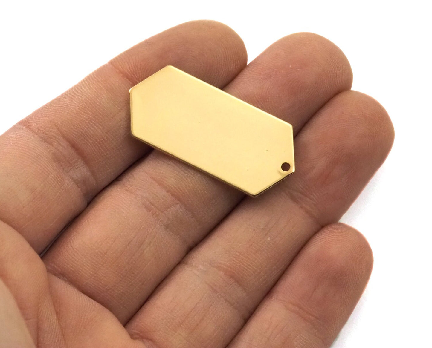 Gold plated brass elongated hexagon shape 35.5x16x0.9mm stamping blank 1 hole tag pendant 2024-350