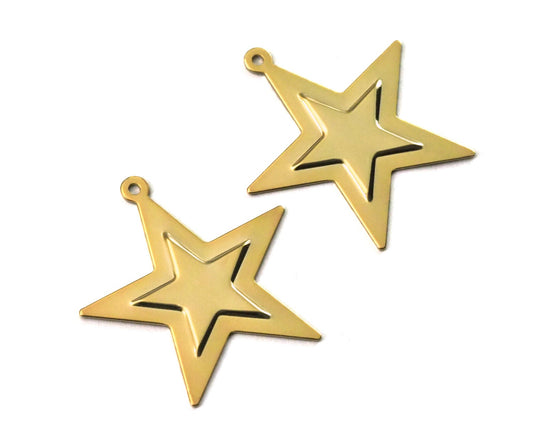 Gold plated brass star embossment surface charms pendant with 1 Loop 29x30mm thickness: 0.5mm 2021-125