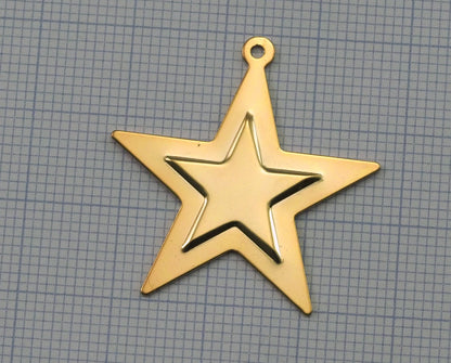 Gold plated brass star embossment surface charms pendant with 1 Loop 29x30mm thickness: 0.5mm 2021-125