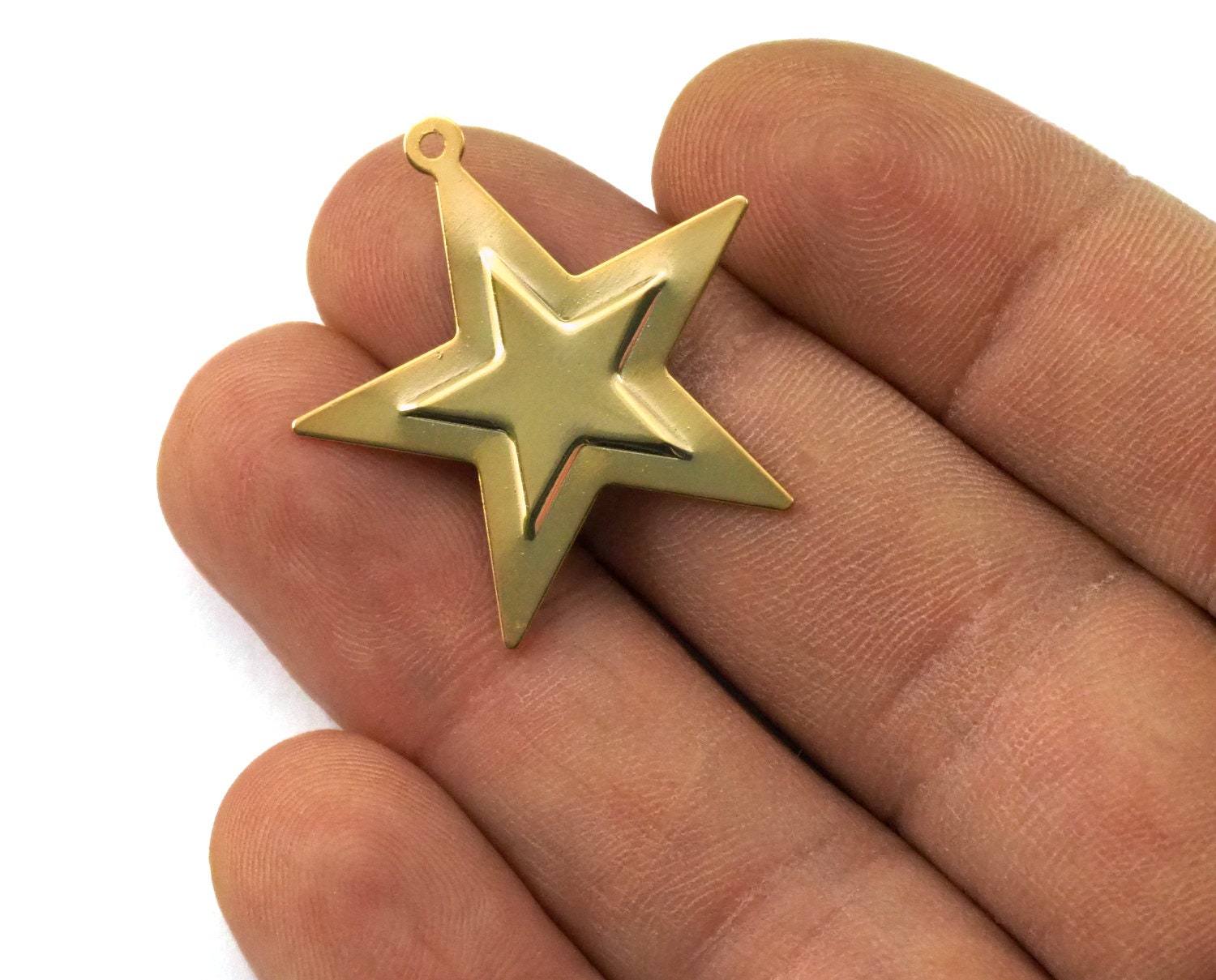 Gold plated brass star embossment surface charms pendant with 1 Loop 29x30mm thickness: 0.5mm 2021-125