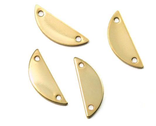 semi circle blanks half moon shape 2 hole 20x7x0.9mm Gold plated brass pendant connector (1.63mm 14 gauge hole) SCS 2085-72