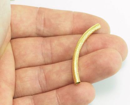 Raw Brass Textured Curved Tube 4x45mm (hole 3.5mm) 2126