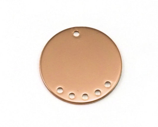 circle tag 20mm 6 hole 0.9mm thickness Rose Gold plated brass charms findings pendants earring connector 2056-210