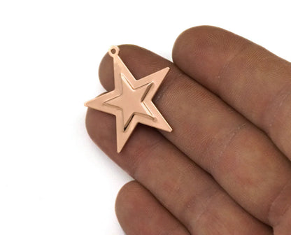 Rose Gold plated brass star embossment surface charms pendant with 1 Loop 29x30mm thickness: 0.5mm 2021-125