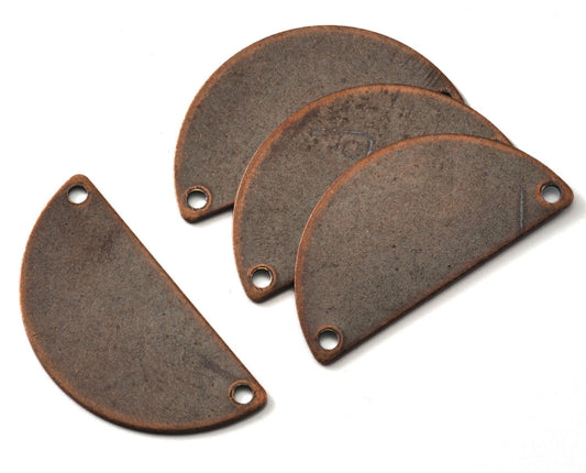 32x16x0.8mm Copper tone brass semi circle blanks half moon shape pendant (2mm 0,08" 12 gauge hole) SCS 1076AC