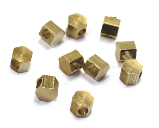 hexagonal pendant beads 4x3.5mm 1/4"x9/64" Raw Brass 1299 tmlp