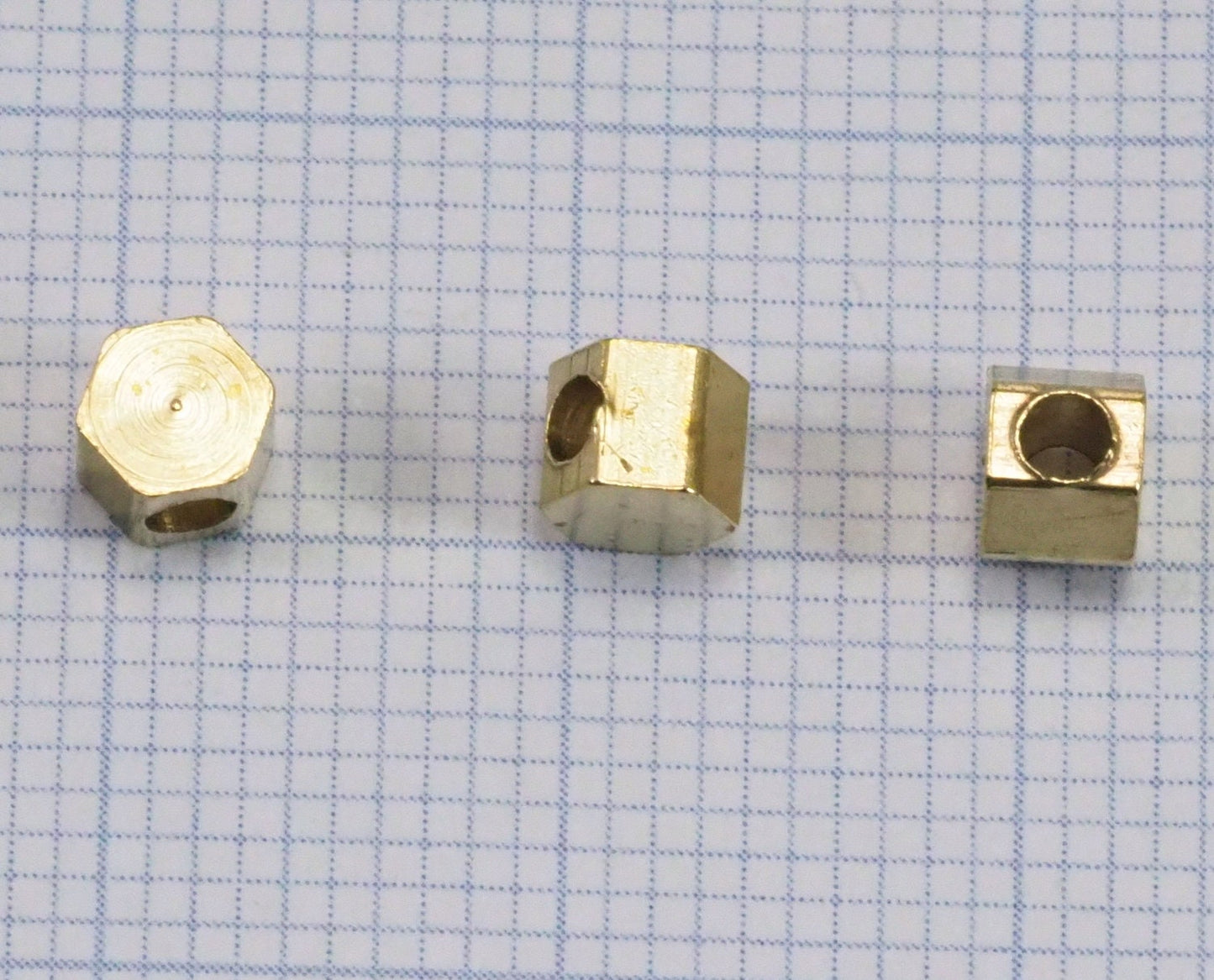 hexagonal pendant beads 4x3.5mm 1/4"x9/64" Raw Brass 1299 tmlp