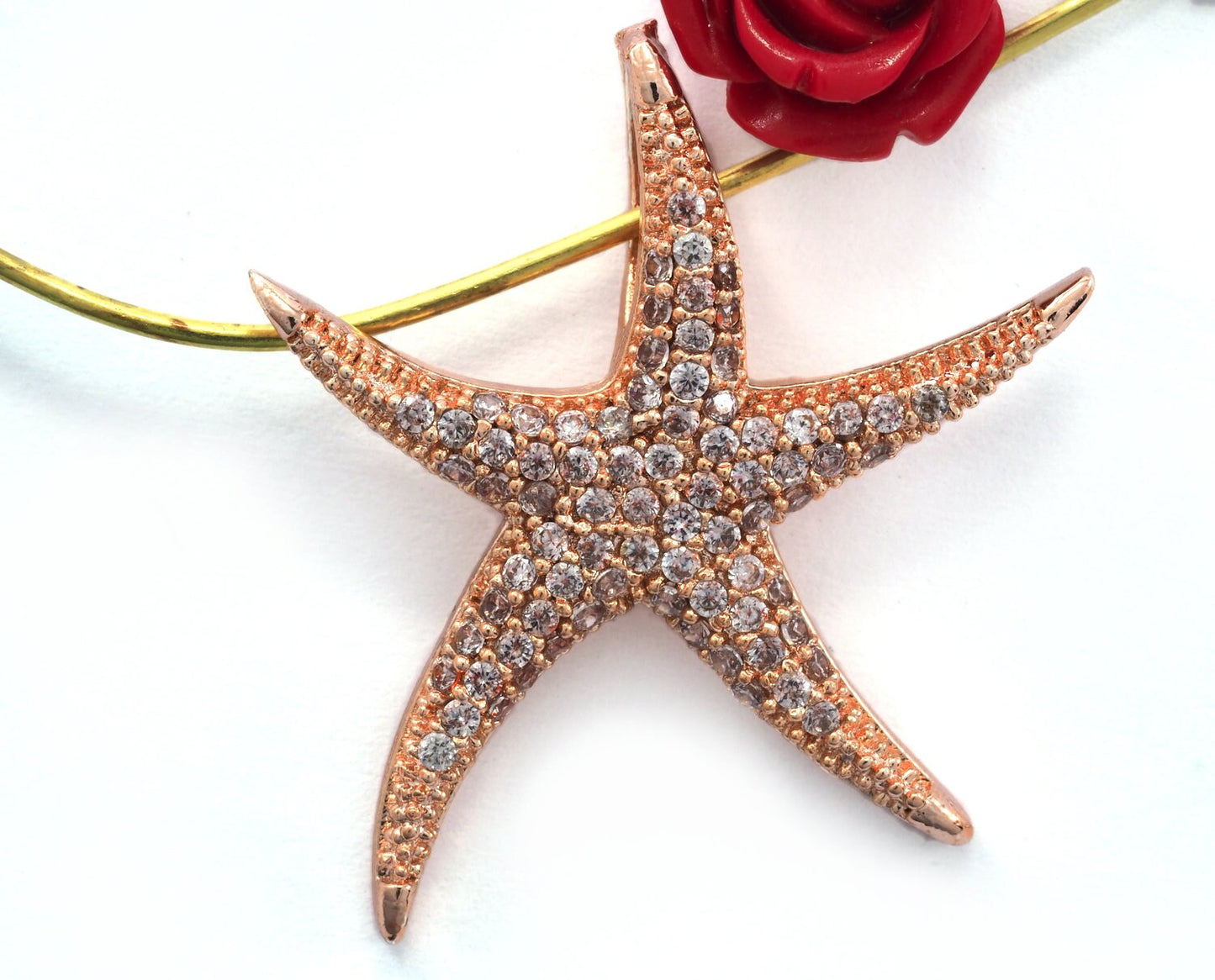 Micro Pave Starfish pendant one loop Rose gold plated Brass with crystals 2068