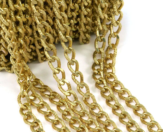 Gold anodized aluminum sparkle bright textured faceted curb chain 6x9mm z097
