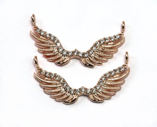 Micro Pave Wings pendant two loop Rose gold plated Brass with crystals 2142