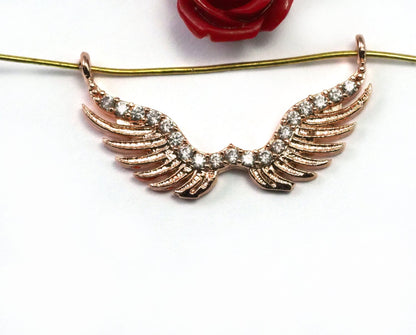 Micro Pave Wings pendant two loop Rose gold plated Brass with crystals 2142
