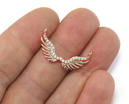 Micro Pave Wings pendant two loop Rose gold plated Brass with crystals 2142