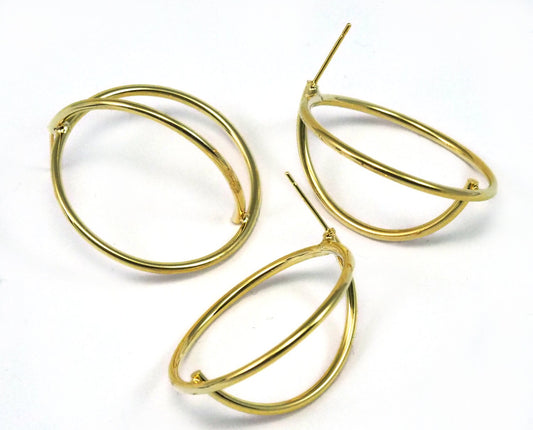 Earring Stud posts half wire sphere 35mm Gold plated brass 2152