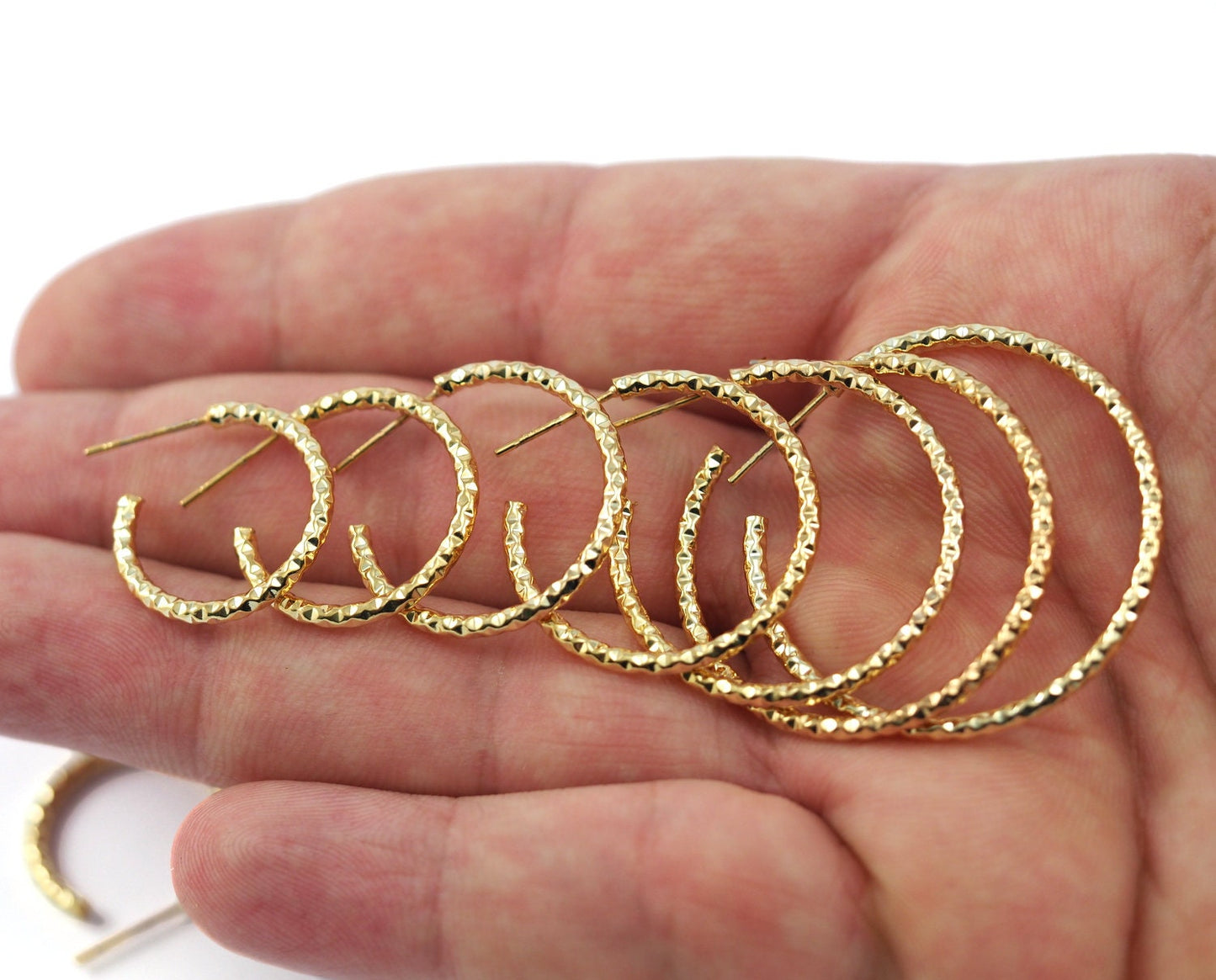 Hoop Earrings Stud textured (Silver, Gold, Rose gold) plated brass round earring Posts, 20mm