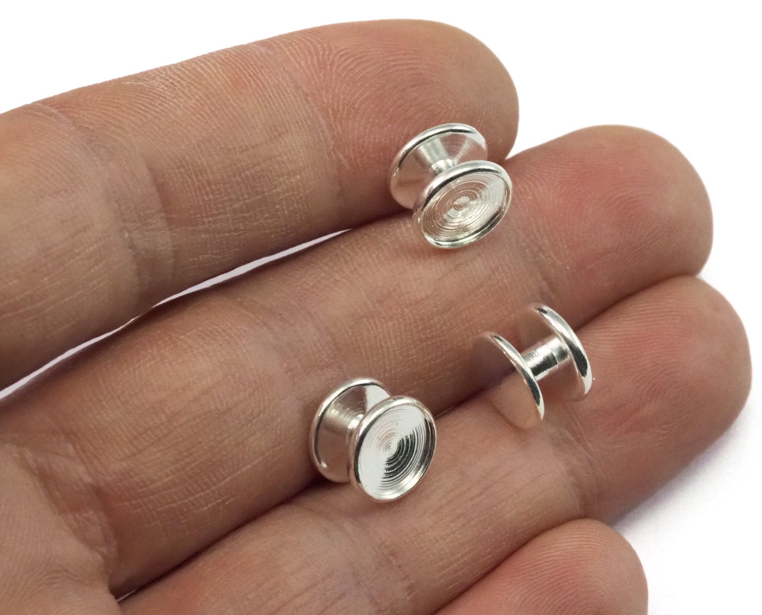 Cufflink studs, shirt collar tuxedo stud, 10x7mm Silver plated brass with 7.8mm setting CFL78 1393