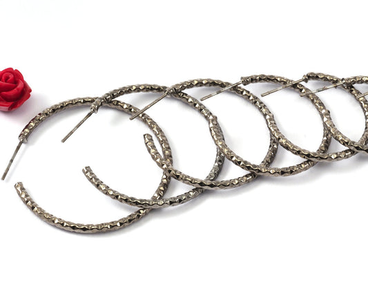 Hoop Earrings Stud textured Oxidized brass round earring Posts, 36mm 