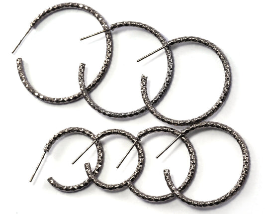 Hoop Earrings Stud textured Oxidized brass round earring Posts, 33mm 