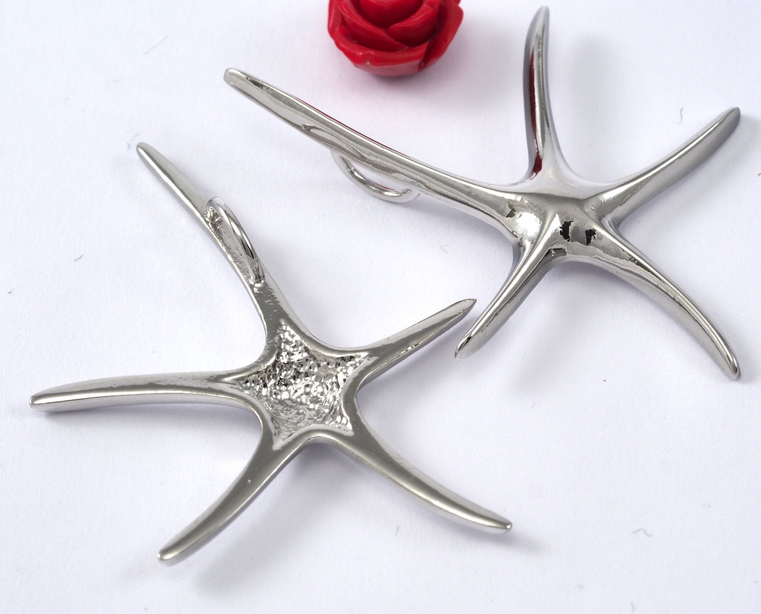 Starfish pendant, necklace Silver plated brass 48x35 2261