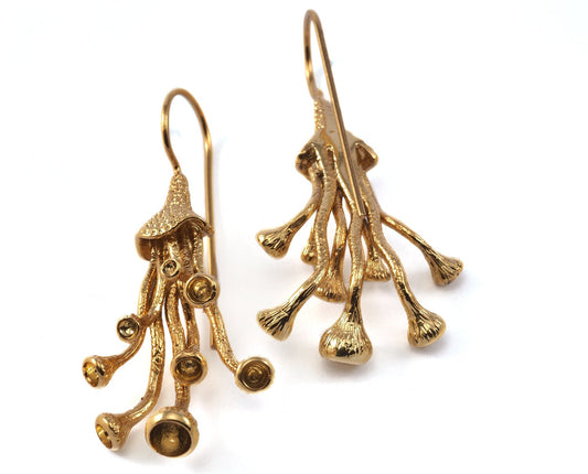 Earring posts octopus suckers shape setting blanks 49x24mm gold plated brass 2265