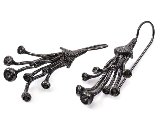 Earring posts octopus suckers shape setting blanks 49x24mm Gunmetal tone brass 2265