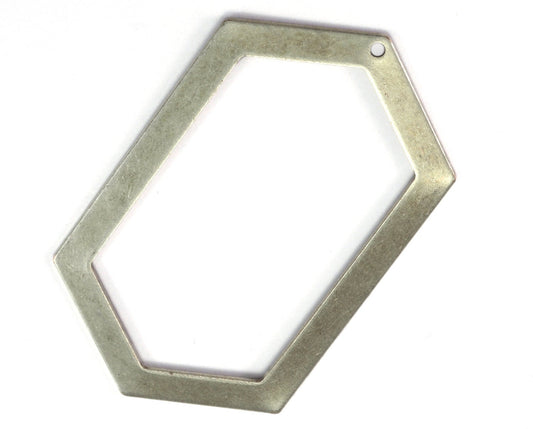 Antique silver plated brass elongated hexagon shape 54x32mm 0.8 Thickness stamping blank 1 hole tag pendant 2064-350