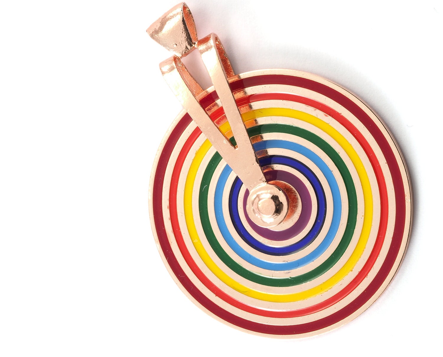 Circle round stripe carved pendant 52x40mm Rainbow painted rosegold plated brass necklace 2108