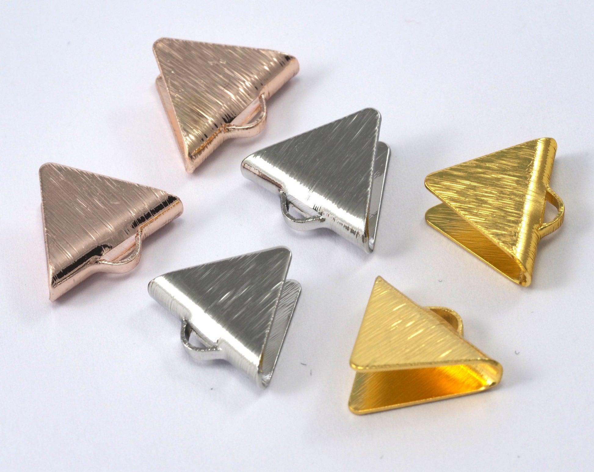 Triangle Crimp findings with loop 12.5x15mm Silver tone brass , Ribbon Crimp cap, 4175