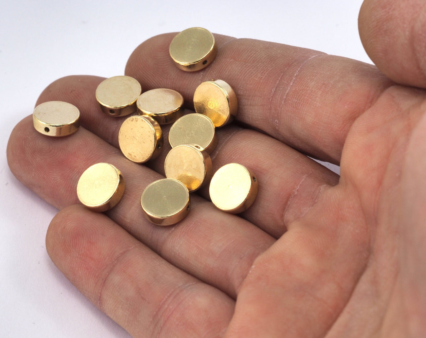 Round beads blanks with hole 10mm (3mm thickness) raw brass finding cylinder charms 2286