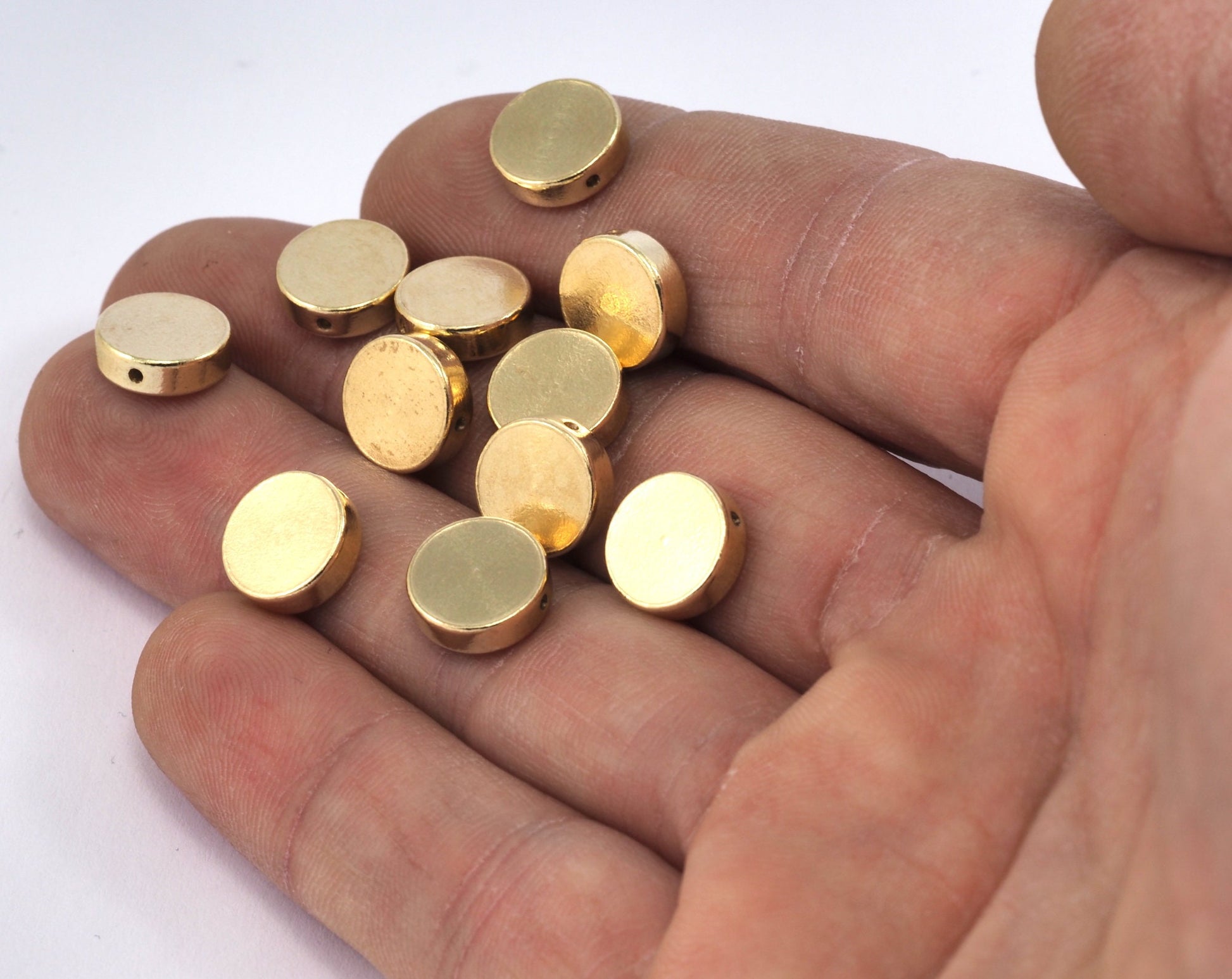 Round beads blanks with hole 10mm (3mm thickness) raw brass finding cylinder charms 2286