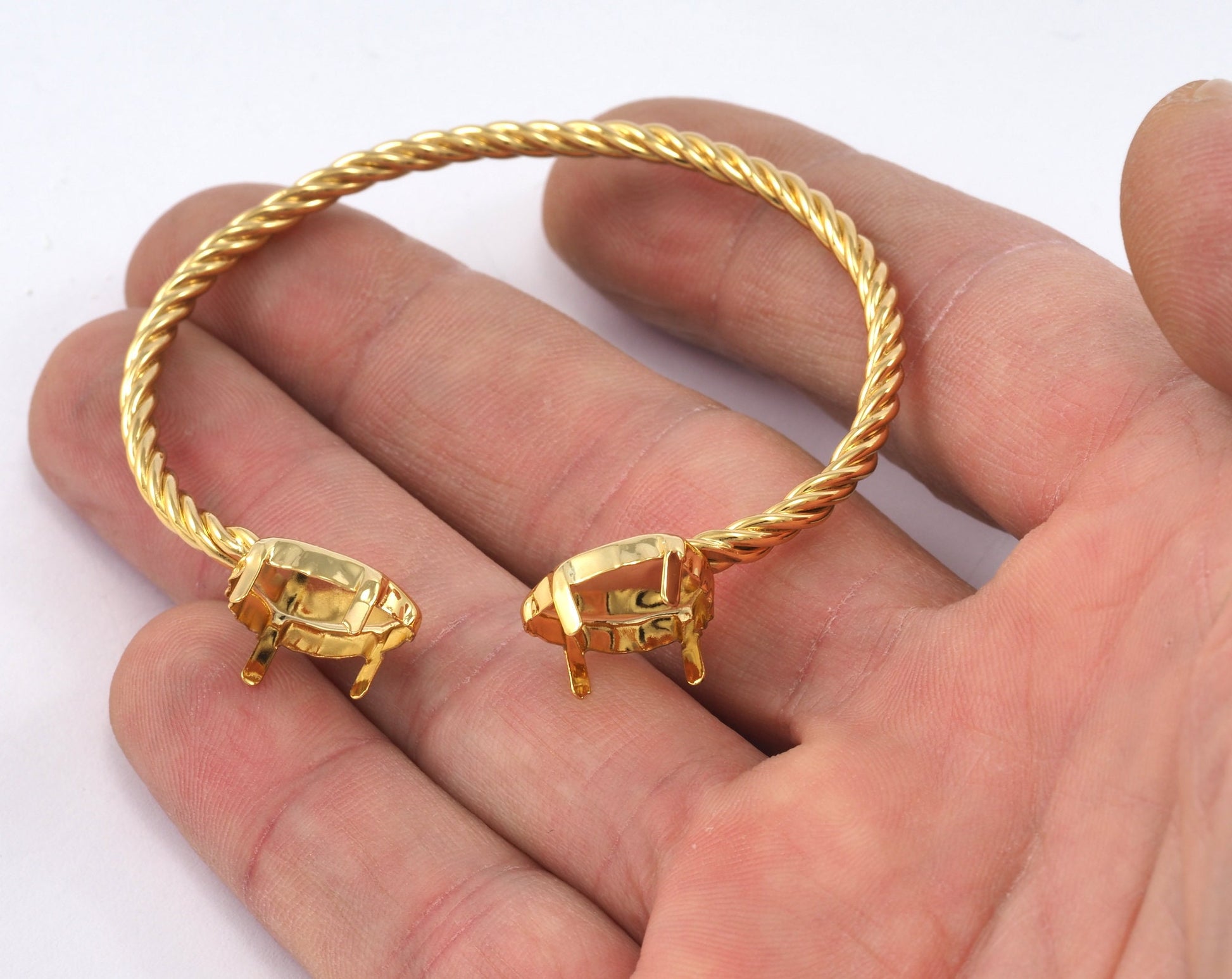 Swirl bracelet setting Adjustable (10x14mm gem) 70mm Gold plated brass findings charms 2479