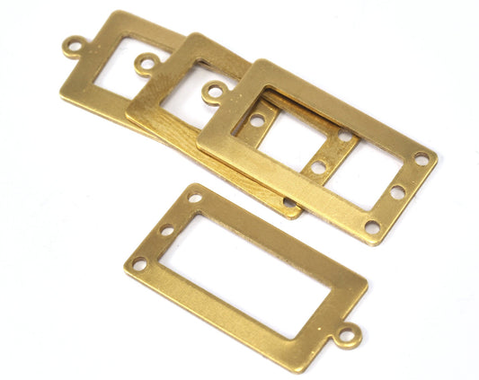 Rectangle frame with loop and 3 hole 28x14mm pendant charms Raw brass 2299-140