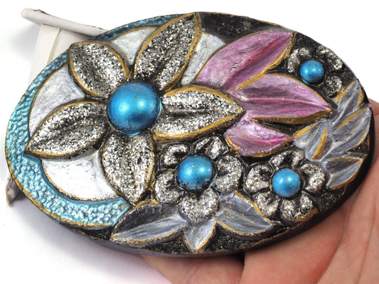 Flower Belt Buckle, Vintage Resin Wall decor 106x71mm limited stock Made in Germany bjk053