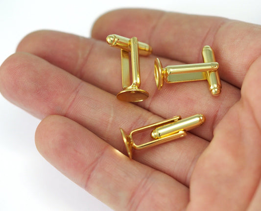 cufflink blank, gold plated Brass with 10mm setting 456