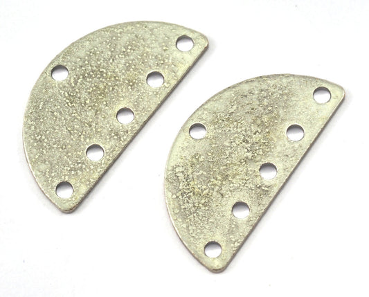 25x12.5x0.8mm Antique silver plated brass semi circle blanks half moon shape pendant (2mm 0,08" 12 gauge hole) SCS 1077