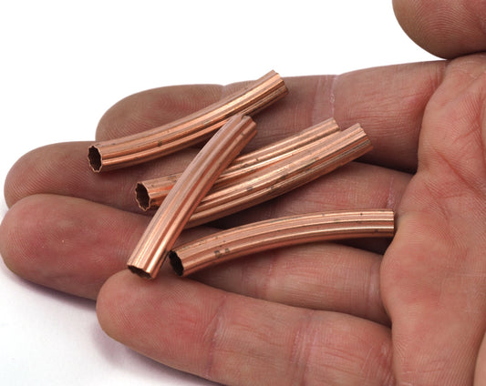 Raw Copper curved tube 5.5x42mm (4.5mm hole) finding charm pendant 2307
