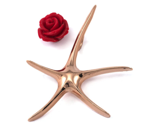 Starfish pendant, necklace rosegold plated brass 48x35 2261